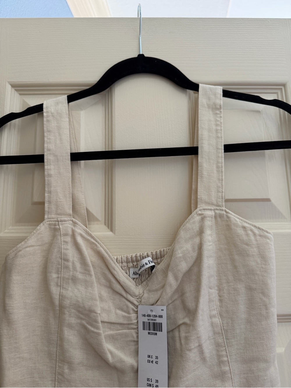 Abercrombie & Fitch Cream Square-Neck Linen-Blend Crop Top - Picture 2 of 6